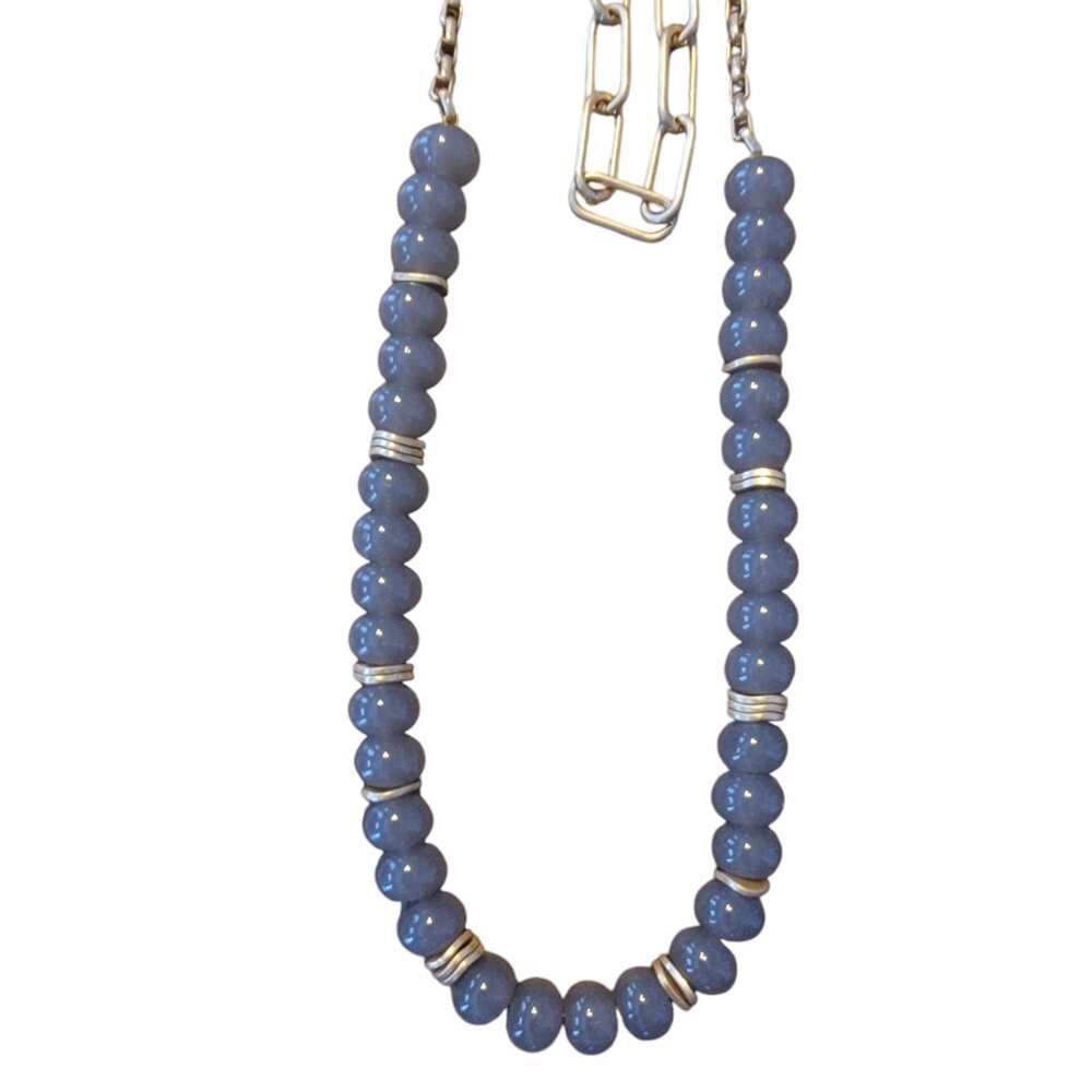 Meghan Browne Style Dot Gray Layered Look Bead & Chain Necklace
